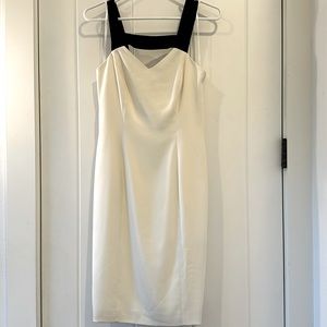 JayGodfrey Cream w/ Black Straps Colorblock Sheath Bodycon Black Zipper Dress 4